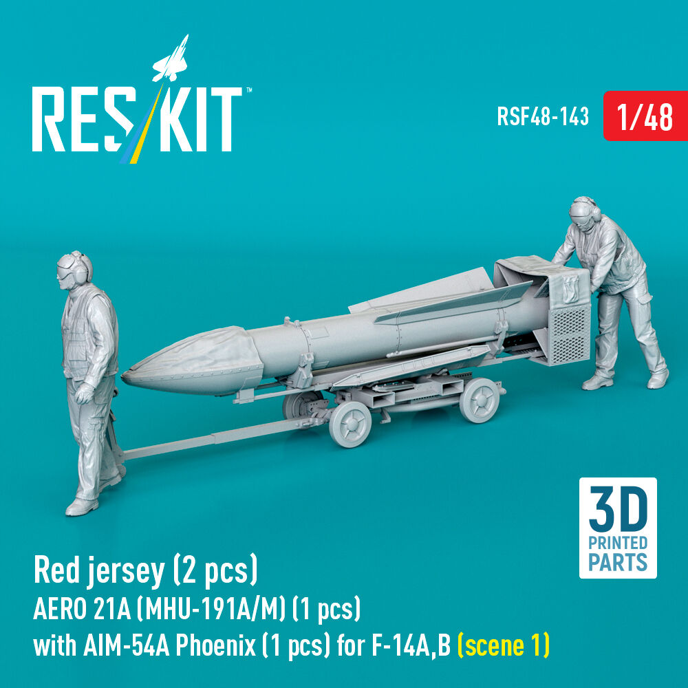Red jersey (2 pcs) AERO 21A (MHU-191A/M) (1 pcs) with AIM-54A Phoenix (1 pcs) for F-14A,B (scene 1) (3D Printed)
