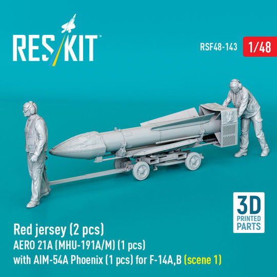 Red jersey (2 pcs) AERO 21A (MHU-191A/M) (1 pcs) with AIM-54A Phoenix (1 pcs) for F-14A,B (scene 1) (3D Printed)