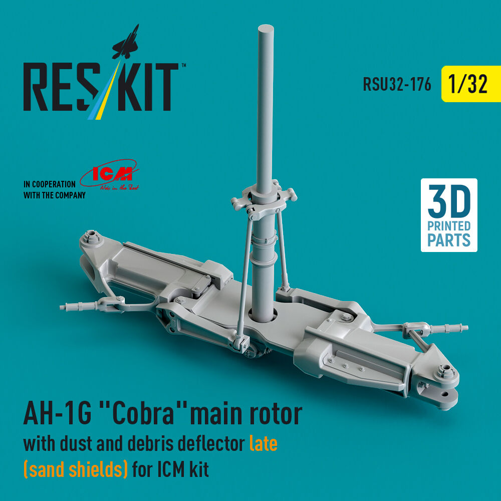 AH-1G Cobra main rotor with dust and debris deflector (sand shields) late version for ICM kit (3D Printed)