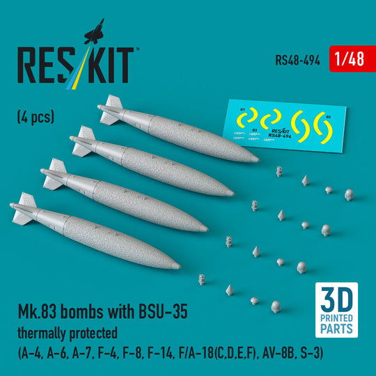 Mk.83 bombs with BSU-35 thermally protected (4 pcs) (A-4, A-6, A-7, F-4, F-8, F-14, F/A-18(C,D,E,F), AV-8B, S-3) (3D printed)