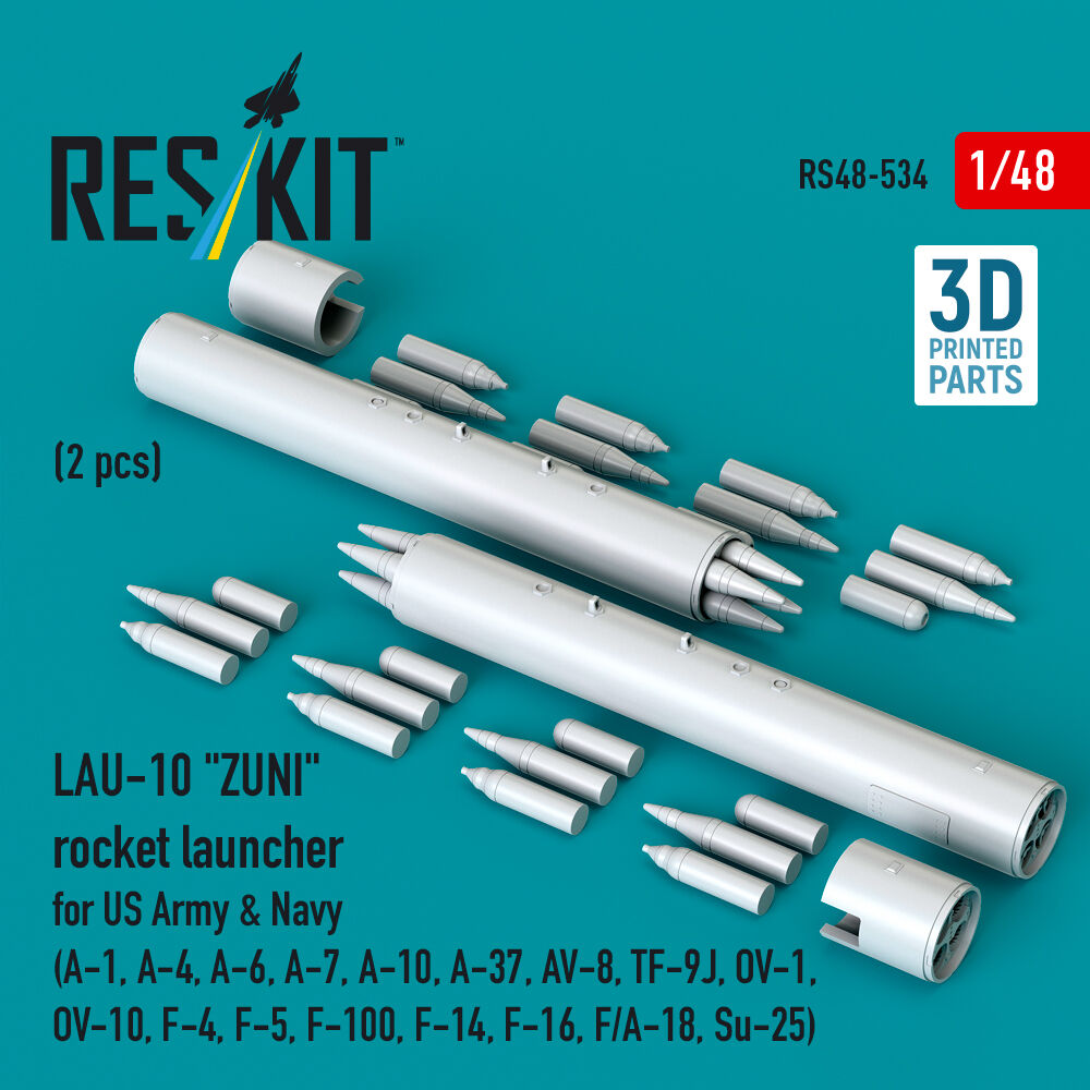 LAU-10 ZUNI rocket launcher for US Army & Navy (2 pcs) (A-1, A-4, A-6, A-7, A-10, A-37, AV-8, TF-9J, OV-1, OV-10, F-4, F-5, F-100, F-14, F-16, F/A-18, Su-25) (3D Printed)