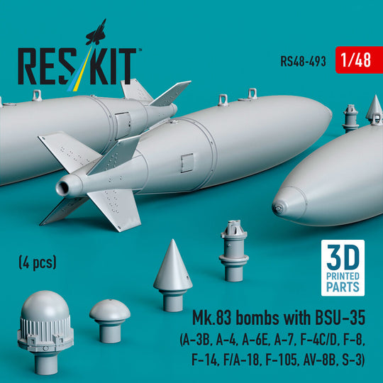 Mk.83 bombs with BSU-35 (4 pcs) (A-3B, A-4, A-6E, A-7, F-4C/D, F-8, F-14, F/A-18, F-105, AV-8B, S-3) (3D printed)