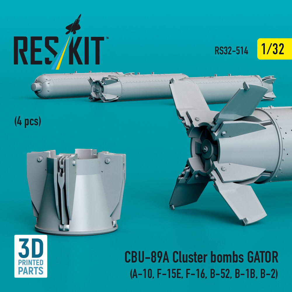CBU-89A cluster bombs GATOR (4 pcs) (A-10, F-15E, F-16, B-52, B-1B, B-2) (3D Printed)