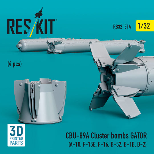 CBU-89A cluster bombs GATOR (4 pcs) (A-10, F-15E, F-16, B-52, B-1B, B-2) (3D Printed)
