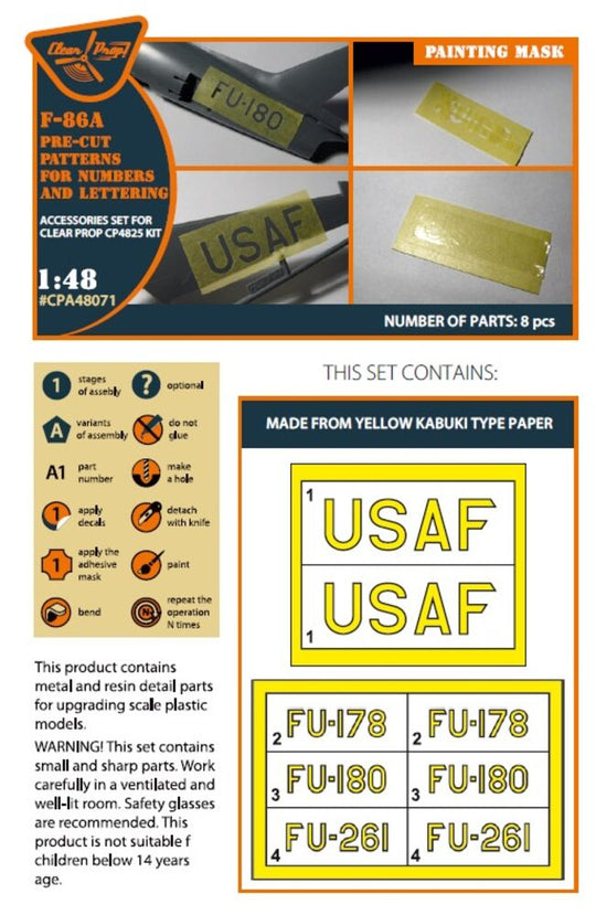 F-86A pre-cut patterns for numbers and lettering painting mask for CP4825 kit