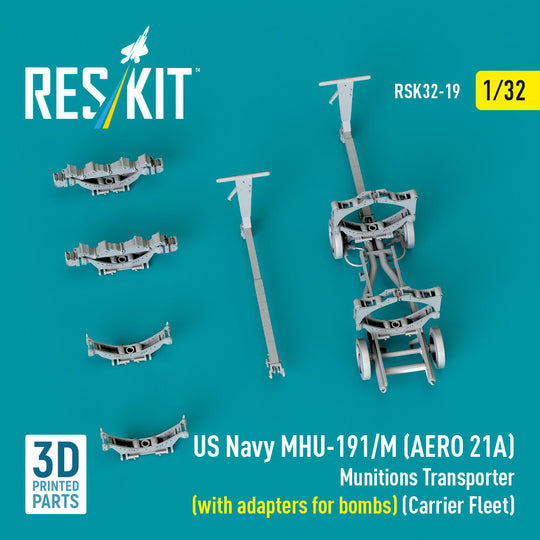 US NAVY MHU-191/M (AERO 21A) Munitions Transporter (with adapters for bombs) (Carrier Fleet) (3D Printed model kit)