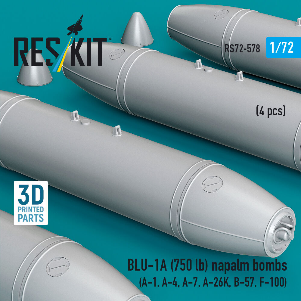 BLU-1A (750 lb) napalm bombs (4 pcs) (A-1, A-4, A-7, A-26K, B-57, F-100) (3D Printed)