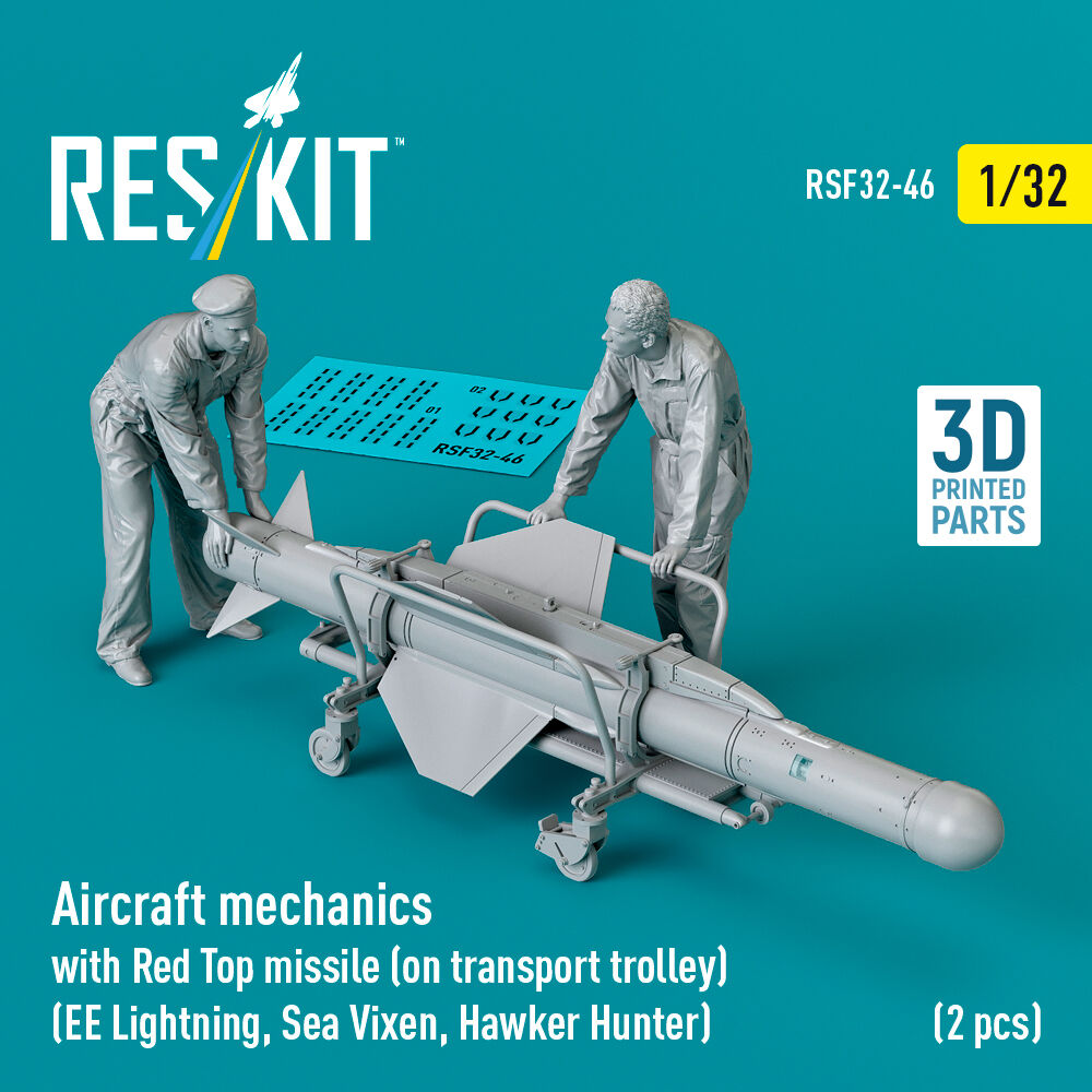 Aircraft mechanics with Red Top missile (on transport trolley) (EE Lightning, Sea Vixen, Hawker Hunter) (2 pcs) (3D Printed)