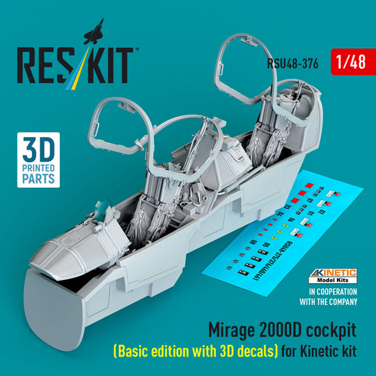 Mirage 2000D cockpit (Basic edition with 3D decals) for Kinetic kit (3D Printed)