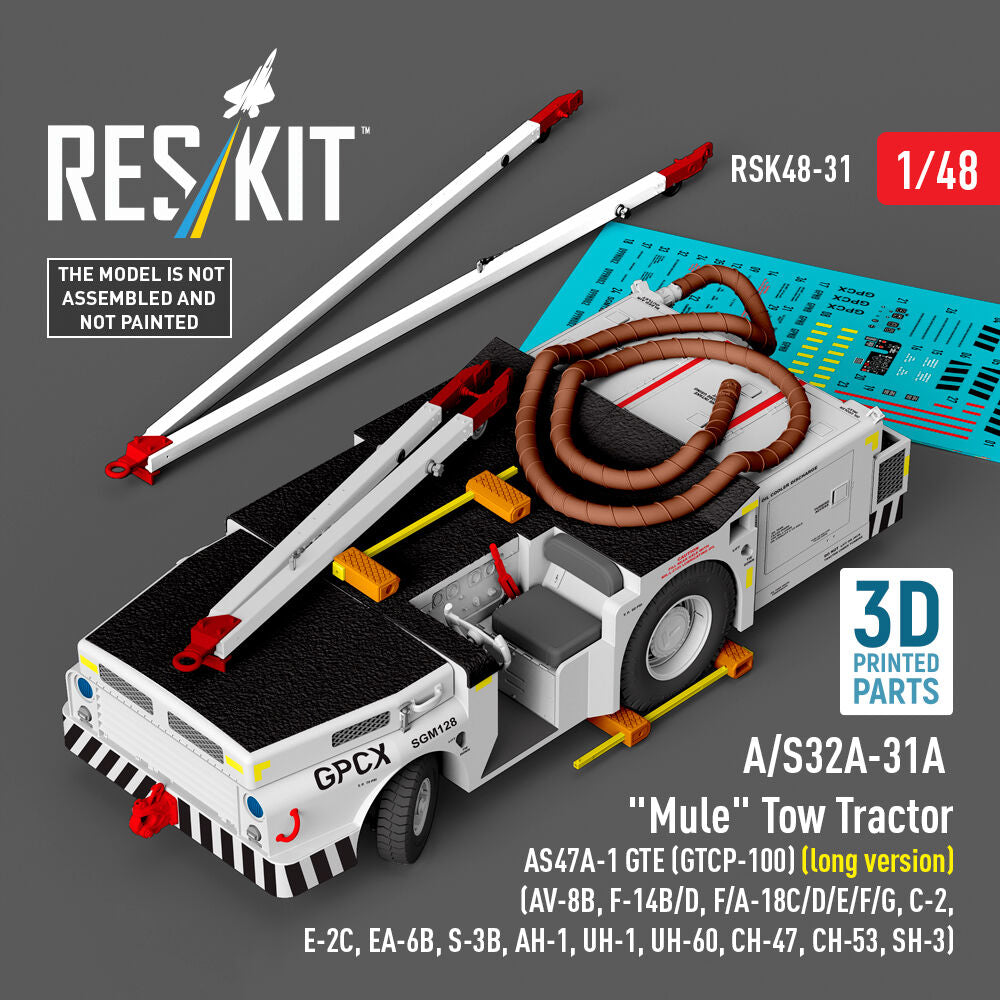 A/S32A-31A Mule Tow Tractor AS47A-1 GTE (GTCP-100) (long version) (AV-8B, F-14B/D, F/A-18C/D/E/F/G, C-2, E-2?, EA-6B, S-3B, AH-1, UH-1, UH-60, CH-47, CH-53, SH-3) (3D Printed model kit)