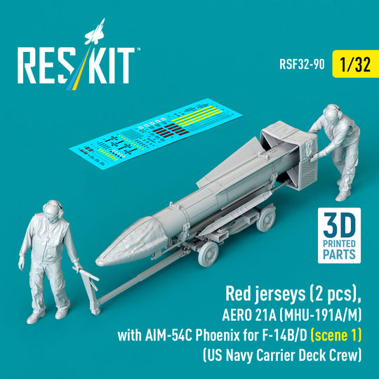 Red jerseys (2 pcs), AERO 21A (MHU-191A/M) with AIM-54C Phoenix for F-14B/D (scene 1) (US Navy Carrier Deck Crew) (3D Printed)