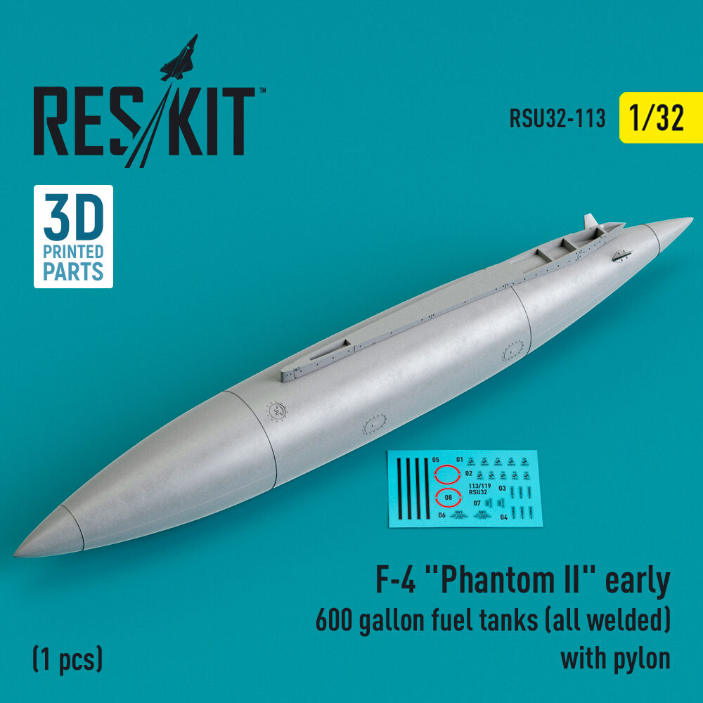 F-4 Phantom II early 600 gallon fuel tanks (all welded) with pylon (1 pcs) (3D Printed)
