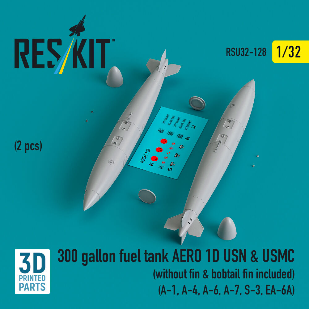 300 gallon fuel tank AERO 1D USN & USMC (2 pcs) (without fin & bobtail fin included) (A-1, A-4, A-6, A-7, S-3, EA-6A) (3D Printed)