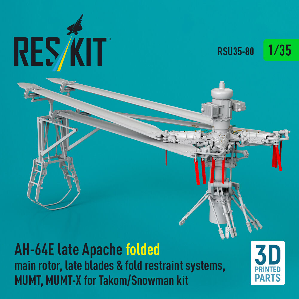 AH-64E late Apache folded main rotor, late blades & fold restraint systems, MUMT, MUMT-X for Takom/Snowman kit (3D Printed)
