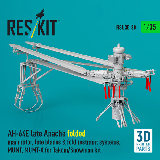 AH-64E late Apache folded main rotor, late blades & fold restraint systems, MUMT, MUMT-X for Takom/Snowman kit (3D Printed)