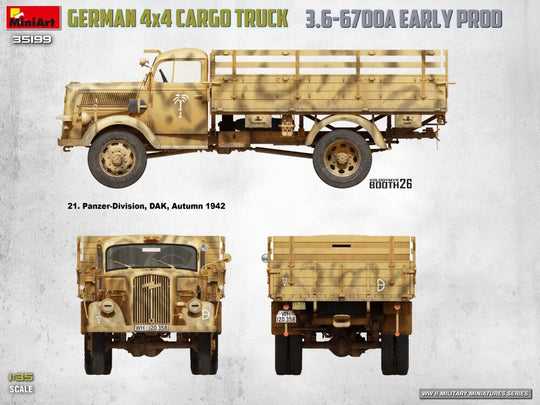 German 3t 4x4 Cargo Truck 3.6-6700A Early Prod