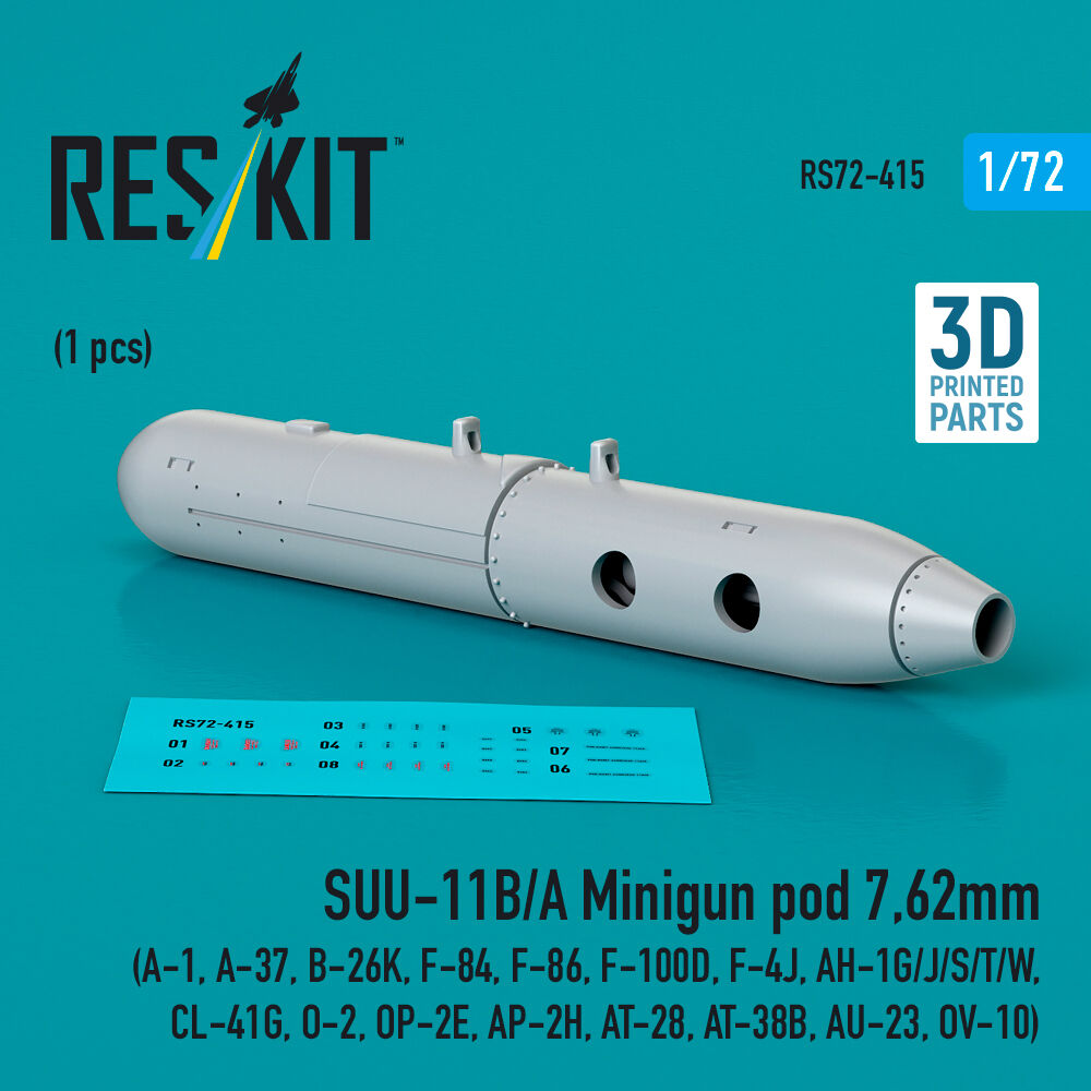 SUU-11B/A Minigun pod 7,62mm (1 pcs) (A-1, A-37, B-26K, F-84, F-86, F-100D, F-4J, AH-1G/J/S/T/W, CL-41G, O-2, OP-2E, AP-2H, AT-28, AT-38B, AU-23, OV-10) (3D printed)