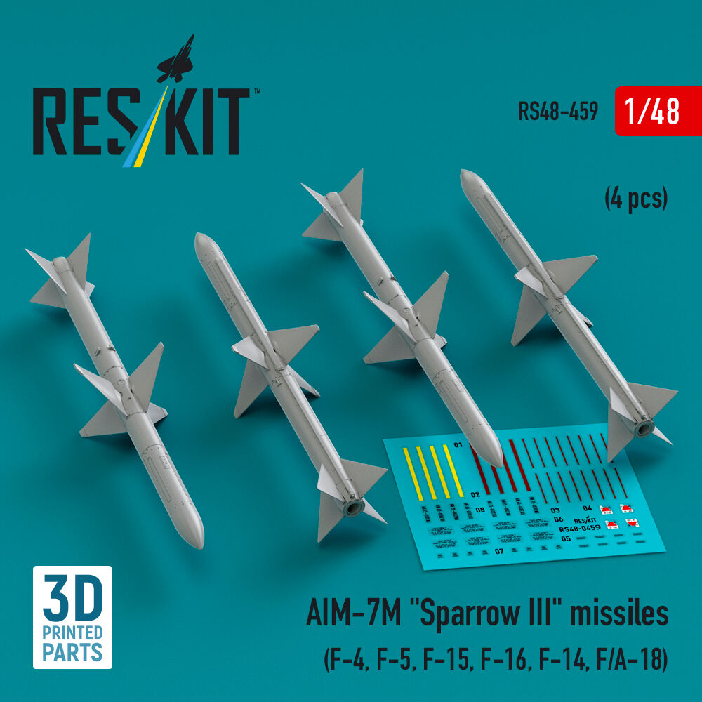 AIM-7M Sparrow III missiles (4 pcs) (F-4, F-5, F-15, F-16, F-14, F/A-18) (3D Printed)