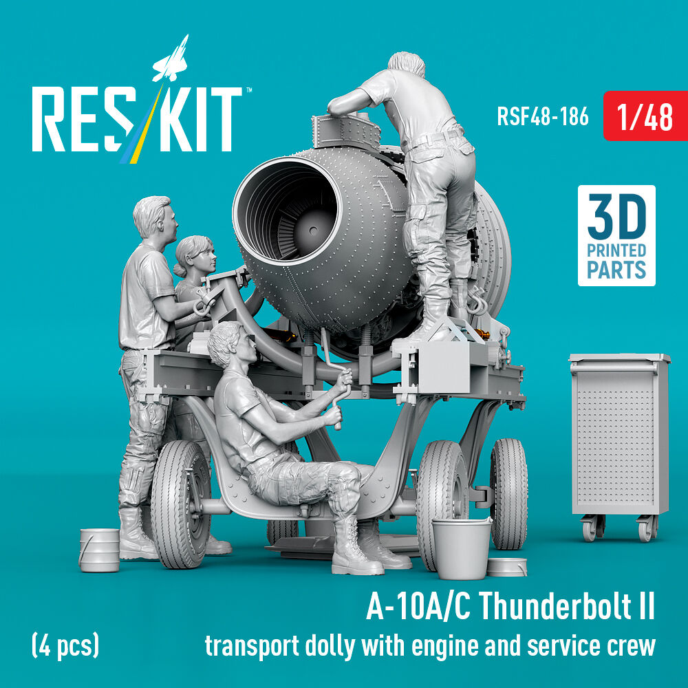 A-10A/C Thunderbolt II transport dolly with engine and service crew (4 pcs) (3D Printed)
