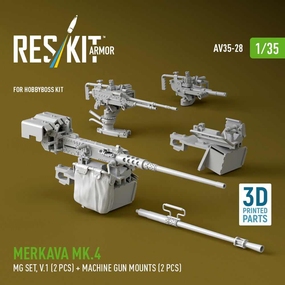 Merkava Mk.4 MG set, V.1 (2 pcs) + Machine gun mounts (2 pcs) (3D Printed) for Hobby Boss