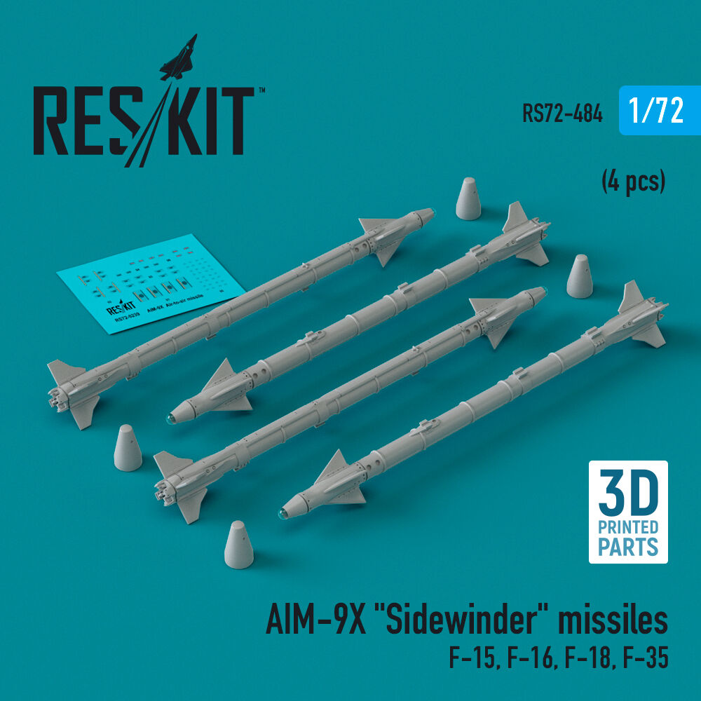 AIM-9X Sidewinder missiles (4 pcs) (F-15, F-16, F-18, F-35) (3D Printed)