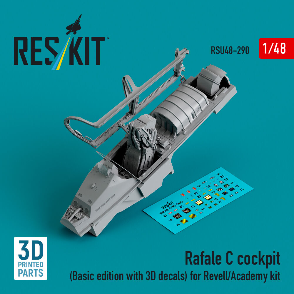 Rafale C cockpit (Basic edition with 3D decals) for Revell/Academy kit (3D printed)