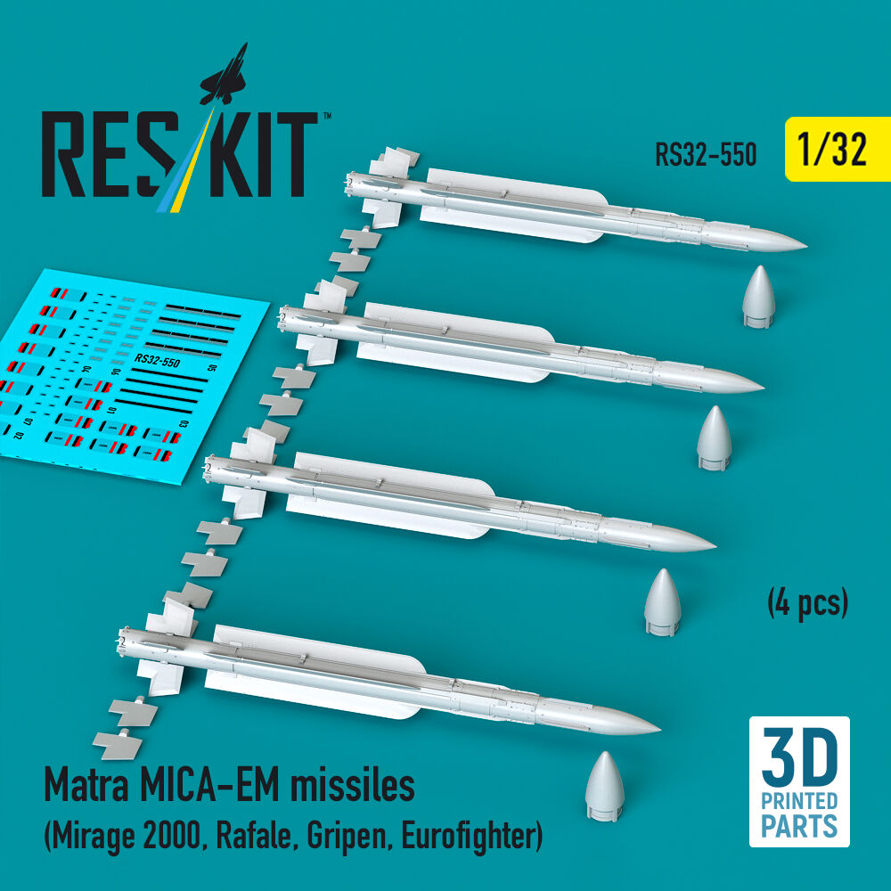 Matra MICA-EM missiles (4 pcs) (Mirage 2000, Rafale, Gripen, Eurofighter) (3D Printed)