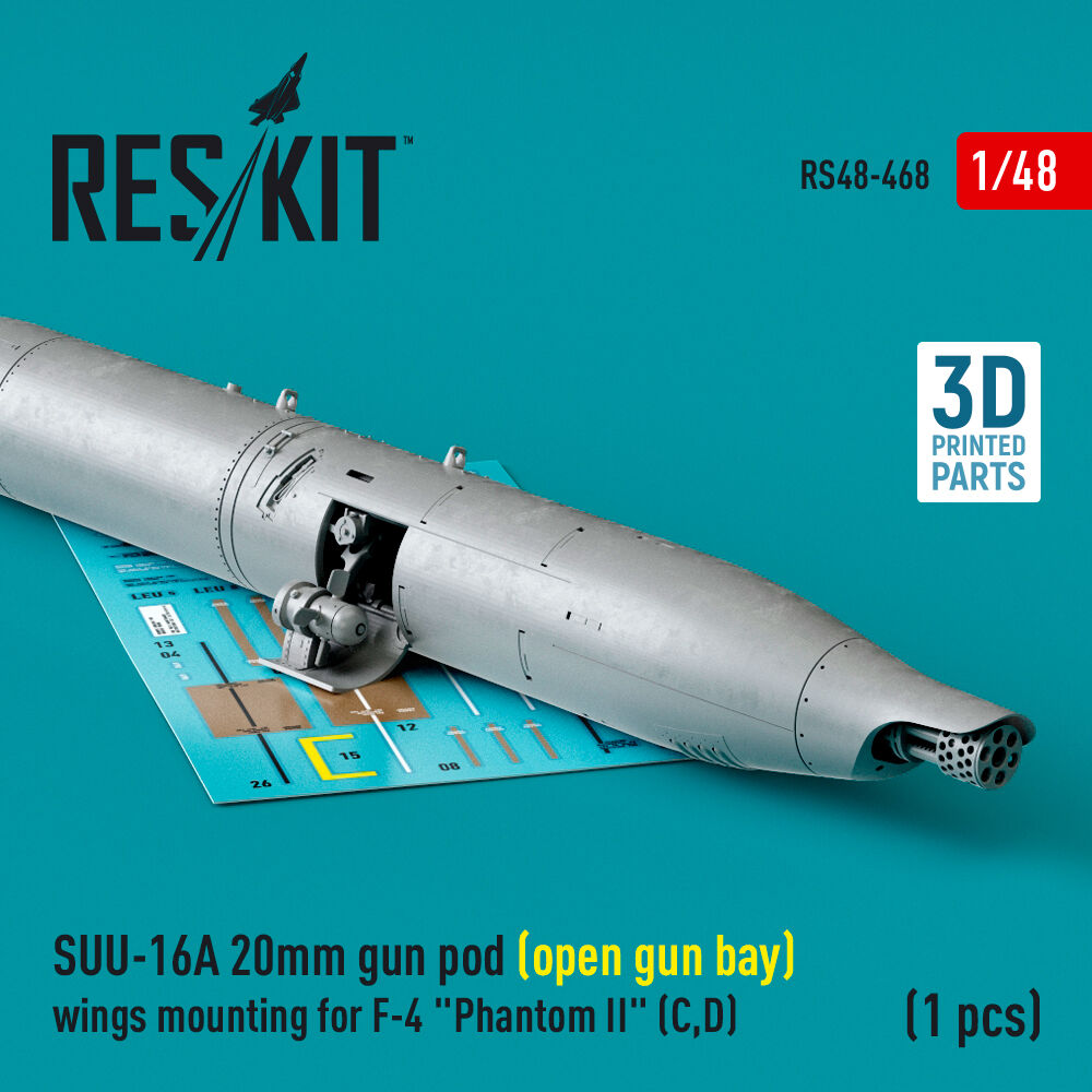 SUU-16A 20mm gun pod (open gun bay) wings mounting for F-4 Phantom II (C,D) (1 pcs) (3D Printed)