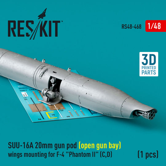 SUU-16A 20mm gun pod (open gun bay) wings mounting for F-4 Phantom II (C,D) (1 pcs) (3D Printed)