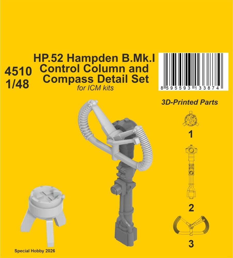 HP.52 Hampden B.Mk.I - Control Column and Compass Detail Set for ICM