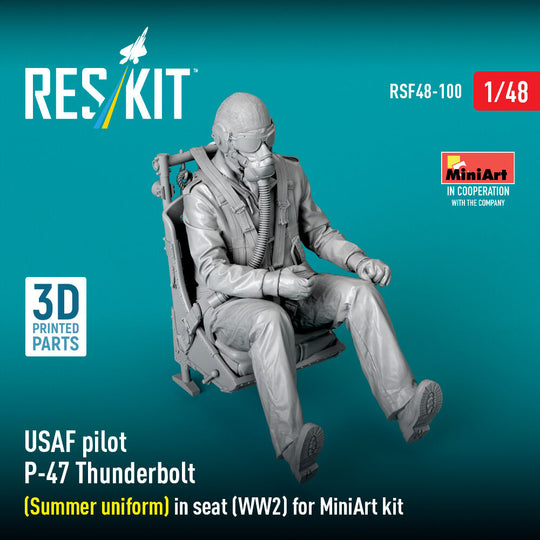 USAF pilot P-47 Thunderbolt (Summer uniform) in seat (WW2) for MiniArt kit (3D Printed)