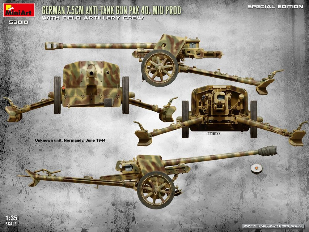 German 7.5cm Anti-Tank Gun PaK 40. Mid Prod w/ Artillery Crew. Special Edition