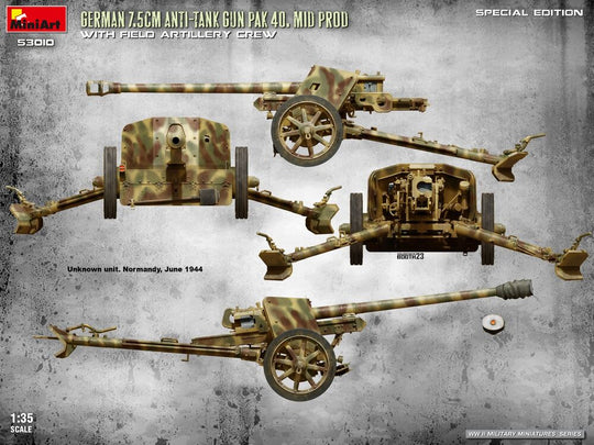 German 7.5cm Anti-Tank Gun PaK 40. Mid Prod w/ Artillery Crew. Special Edition