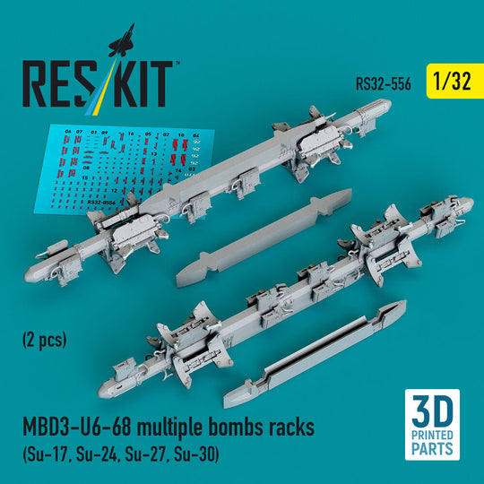MBD3-U6-68 multiple bombs racks (2 pcs) (Su-17, Su-24, Su-27, Su-30) (3D Printed)