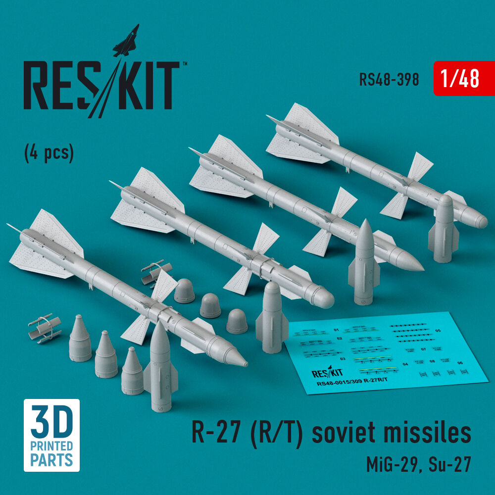 R-27 (R/T) missiles (4 pcs) (MiG-29, Su-27) (3D Printed)