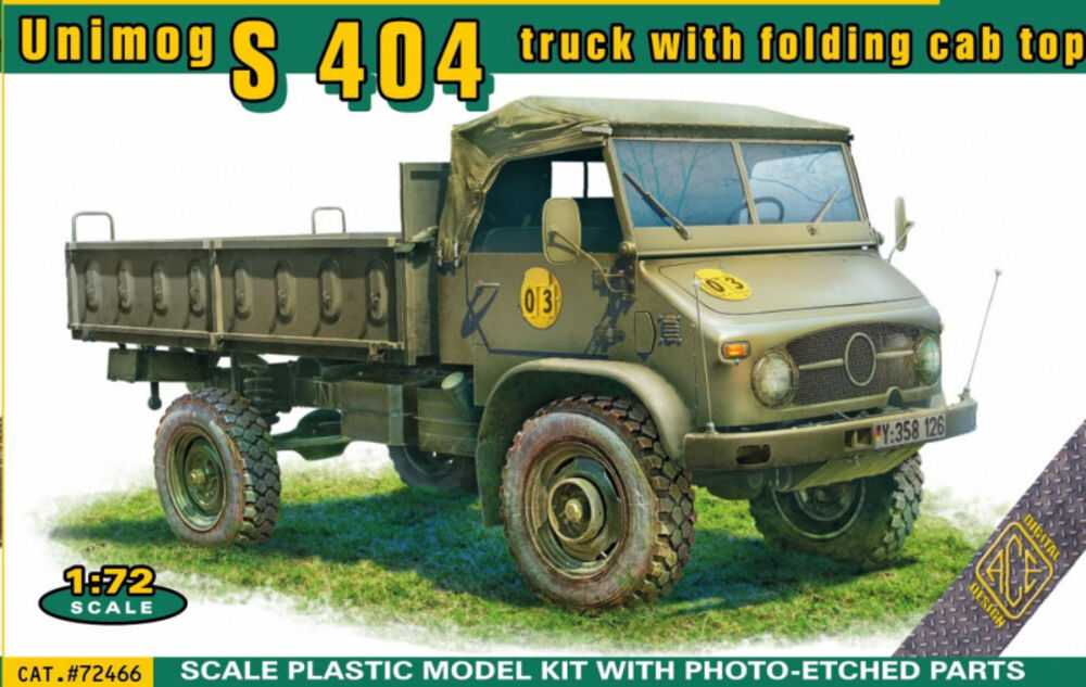 Unimog S 404 truck with folding cab top