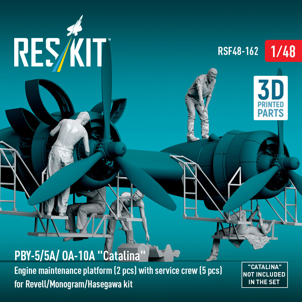 PBY-5/5A/ OA-10A Catalina Engine maintenance platform (2 pcs) with service crew (5 pcs) for Revell/Monogram/Hasegawa kit (3D Printed)