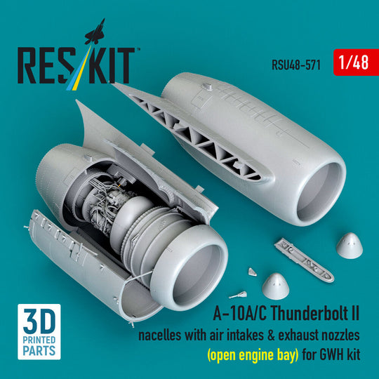A-10A/C Thunderbolt II nacelles with air intakes & exhaust nozzles (open engine bay) for GWH kit (3D Printed)