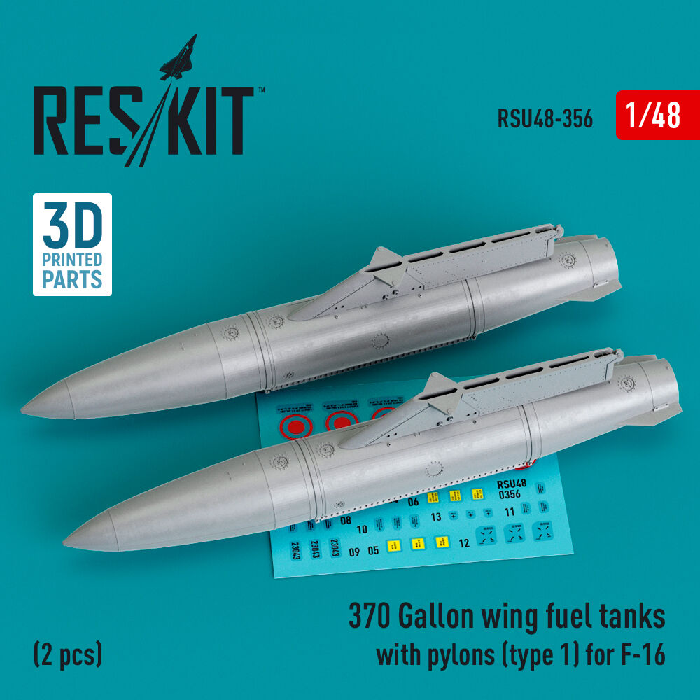 370 Gallon wing fuel tanks with pylons (type 1) for F-16 (A/B/C/D/E/F/I) (2 pcs) (3D Printed)