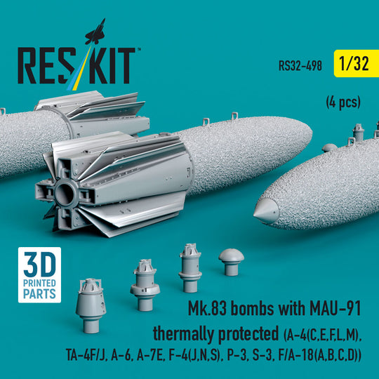 Mk.83 bombs with MAU-91 thermally protected (4 pcs) (A-4(C,E,F,L,M), TA-4F/J, A-6, A-7E, F-4(J,N,S), P-3, S-3, F/A-18(A,B,C,D)) (3D printed)