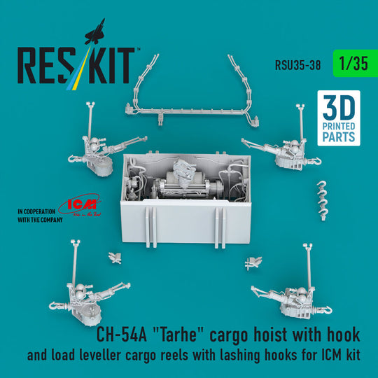 CH-54A Tarhe cargo hoist with hook and load leveller cargo reels with lashing hooks for ICM kit (3D Printed)