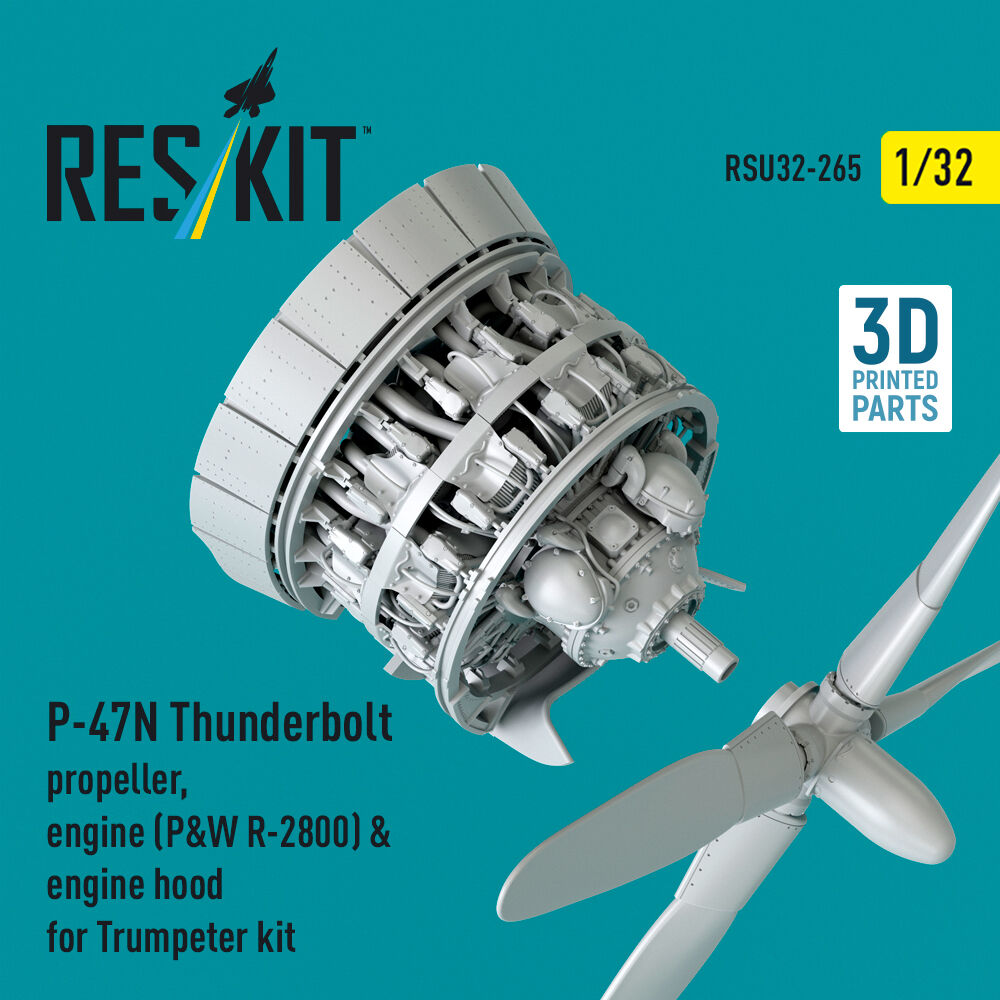 P-47N Thunderbolt propeller, engine (P&W R-2800) & engine hood (3D Printed) for Trumpeter