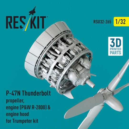 P-47N Thunderbolt propeller, engine (P&W R-2800) & engine hood (3D Printed) for Trumpeter