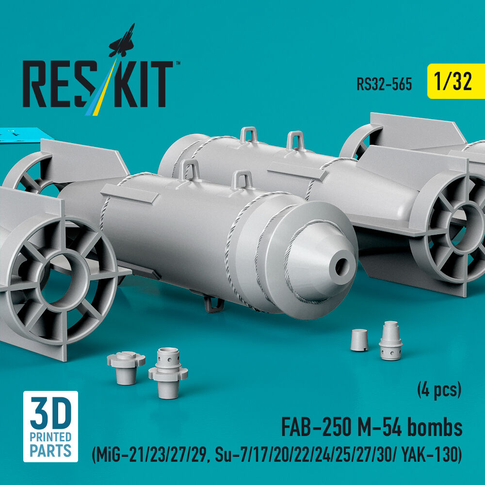FAB-250 ?-54 bombs (4 pcs) (MiG-21/23/27/29, Su-7/17/20/22/24/25/27/30/ YAK-130) (3D Printed)