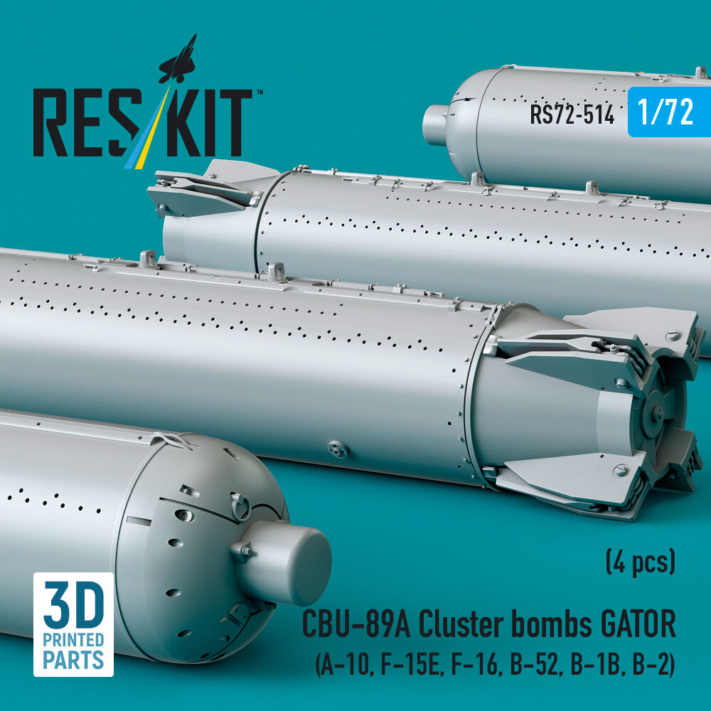 CBU-89A cluster bombs GATOR (4 pcs) (A-10, F-15E, F-16, B-52, B-1B, B-2) (3D Printed)