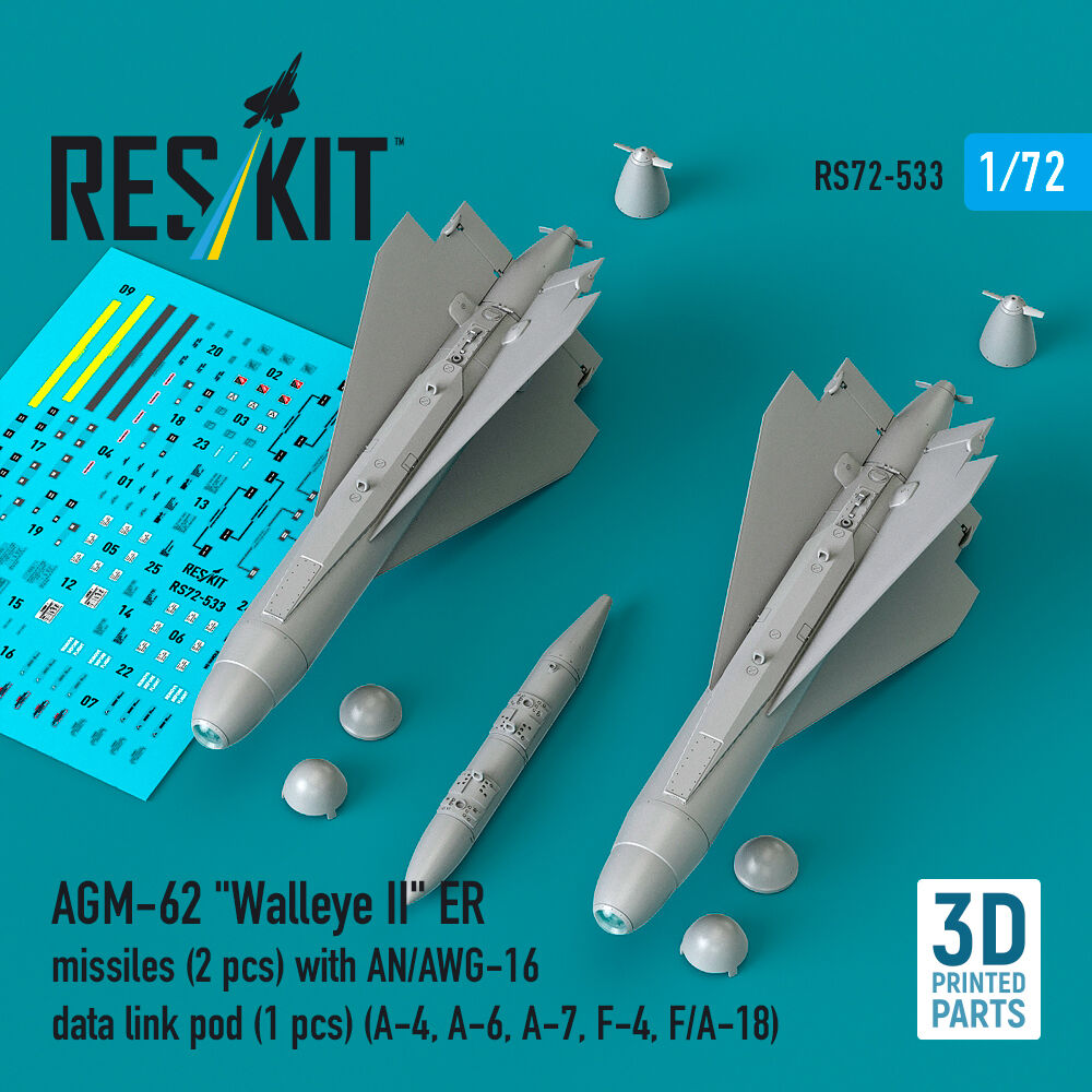AGM-62 Walleye II ER missiles (2 pcs) with AN/AWG-16 data link pod (1 pcs) (A-4, A-6, A-7, F-4, F/A-18) (3D Printed)