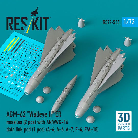 AGM-62 Walleye II ER missiles (2 pcs) with AN/AWG-16 data link pod (1 pcs) (A-4, A-6, A-7, F-4, F/A-18) (3D Printed)
