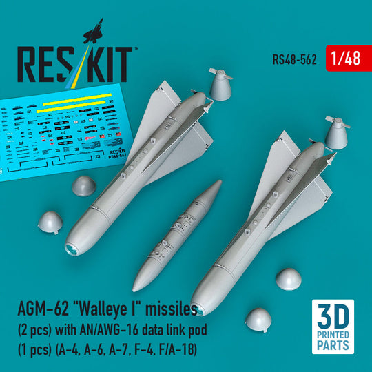 AGM-62 Walleye I missiles (2 pcs) with AN/AWG-16 data link pod (1 pcs) (A-4, A-6, A-7, F-4, F/A-18) (3D Printed)