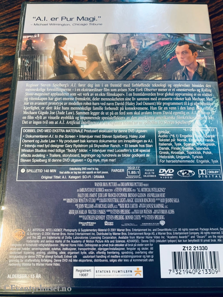 A. I. Artificial Intelligence. A Steven Spielberg Film. 2001. Dvd. Dvd