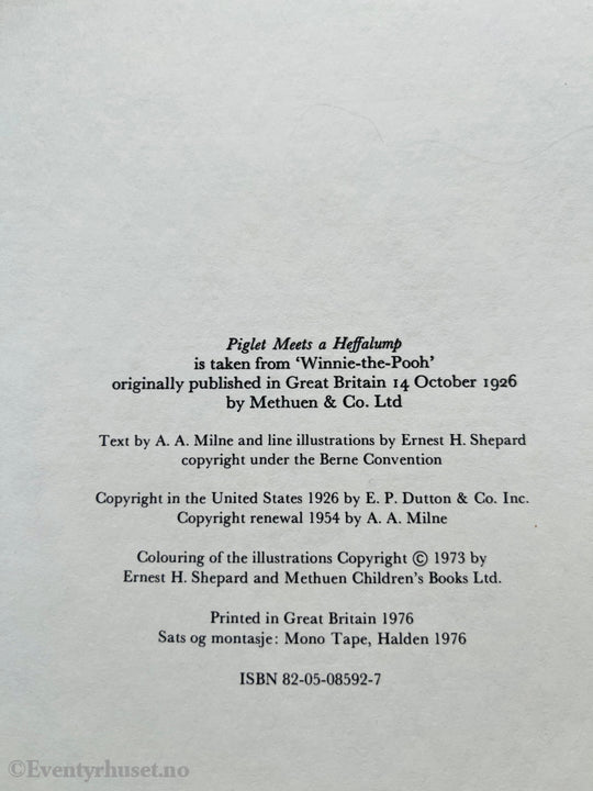 A. Milne. 1926/76. Nasse Nøff Møter En Elefant (Ole Brumm). Oversatt Av Thorbjørn Egner. Fortelling
